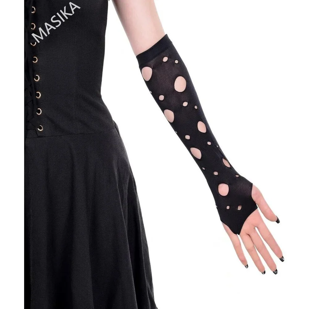 Women's Fishing Halloween Black 1 Net Gloves Fingerless Gothic Accessories
